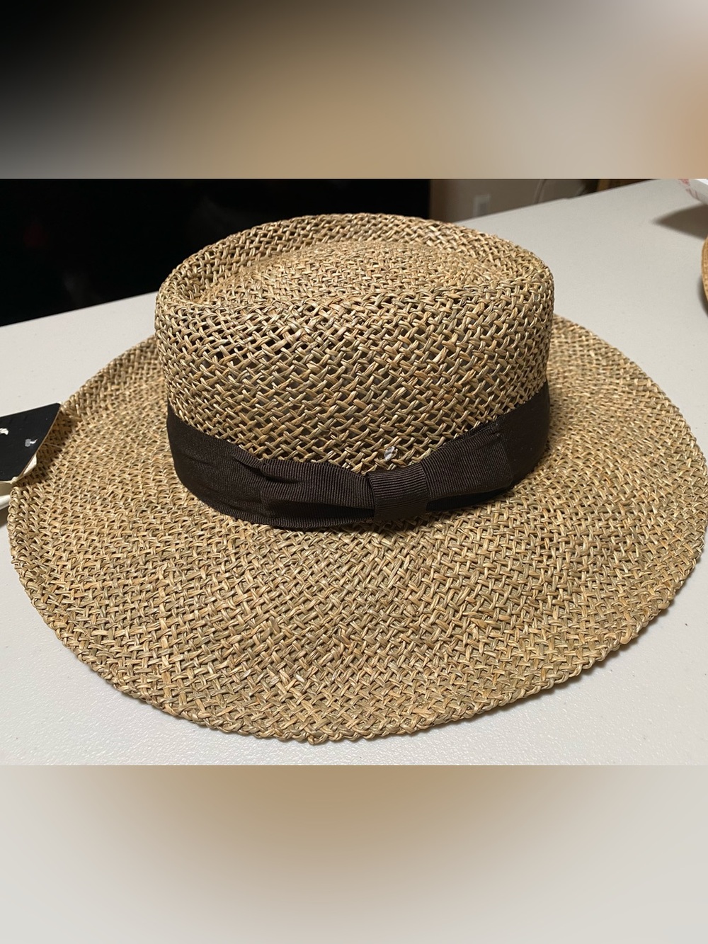NWT Henschelhats Wide Brim Straw Sun Hat with Brown Band